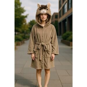 NWT Briefly Stated Youth Kids Boy Girl Funny Llama Plush‎ Bathrobe Size L/XL